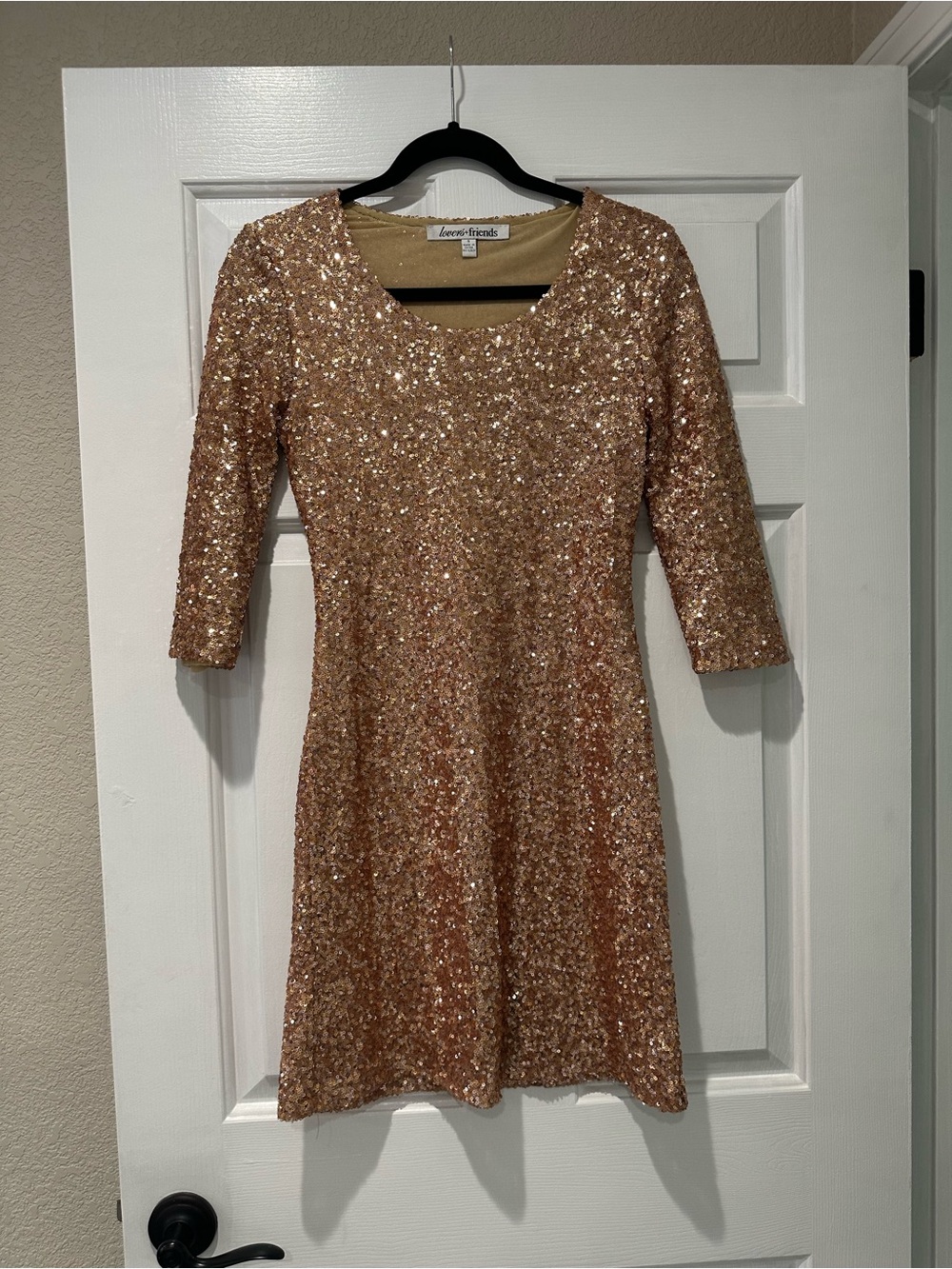 Lovers + Friends Rose Gold Sequin Open Back Mini Dress S